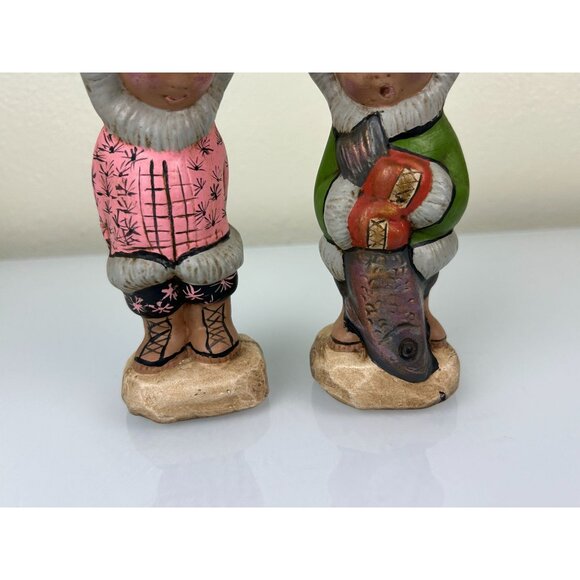 Eskimo Ceramic Hand Painted Girl & Boy Figures, Set of 2 Alaskan Winter Art - Picture 4 of 15